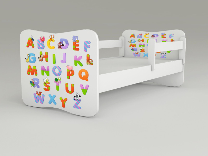 Detská posteľ s odnímateľnými zábranami  Abeceda